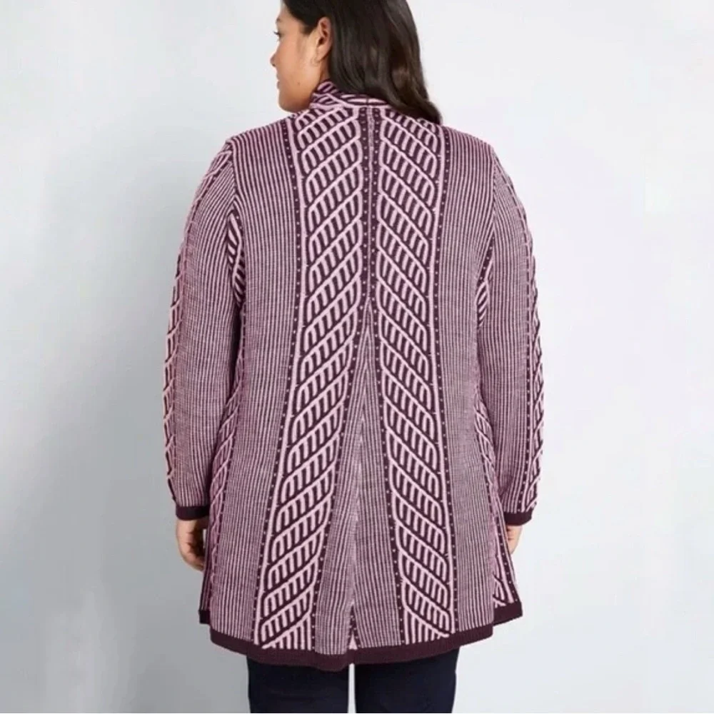ModCloth Standout Burgundy Knit Open Front Cardigan Sweater Size Large